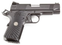 Wilson Combat CQBECP45 CQB Elite Compact Frame 45 ACP 7+1 4" Stainless Match Grade Barrel, Black Serrated Carbon Steel Slide, Black Armor-Tuff Carbon Steel w/Beavertail, Black G10 Starburst Grip