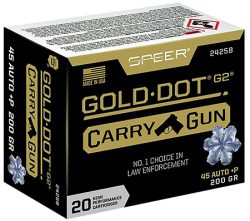Speer 24258 Gold Dot Carry Gun 45ACP+P 200gr Hollow Point 20 Per Box/10 Case