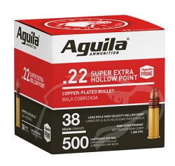 Aguila 1B221118 Super Extra Rimfire 22LR 38gr Copper Plated Hollow Point 500 Per Box/4 Case
