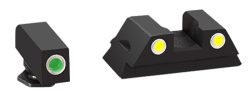AmeriGlo GL431 Classic Tritium Sight Set for Glock  Green Tritium White Outline Front Sight-Yellow Tritium White Outline Rear Sight