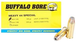 Buffalo Bore Ammunition 14A20 Heavy Strictly Business 44S&W Spl 180gr Jacket Hollow Point 20 Per Box/12 Case