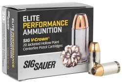 Sig Sauer E45AP120 Elite Performance  45ACP 200gr V-Crown Jacketed Hollow Point 20 Per Box/10 Case
