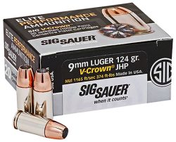 Sig Sauer E9MMA220 Elite Performance  9mmLuger 124gr V-Crown Jacketed Hollow Point 20 Per Box/10 Case