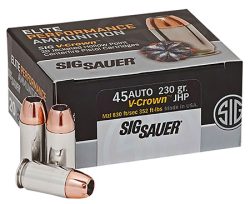 Sig Sauer E45AP220 Elite Performance  45ACP 230gr V-Crown Jacketed Hollow Point 20 Per Box/10 Case