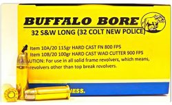 Buffalo Bore Ammunition 10A20 Personal Defense Strictly Business 32S&W Long 115gr Hard Cast Flat Nose 20 Per Box/12 Case