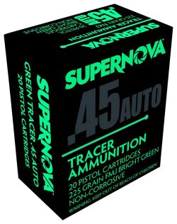 Supernova PMSN45ACG Green Tracer Non Corrosive 45ACP 225gr Full Metal Jacket 20 Per Box/50 Case
