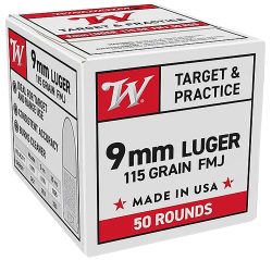 Winchester Ammo W9MM50   9mmLuger 115gr Full Metal Jacket 50 Per Box/20 Case