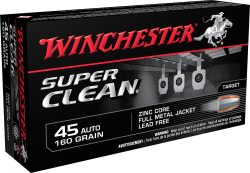 Winchester Ammo W45LF Super Clean  45ACP 160gr Lead Free Full Metal Jacket 50 Per Box/10 Case