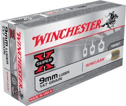 Winchester Ammo WC93 Super X  9mmLuger 147gr Winclean Brass Enclosed Base 50 Per Box/10 Case