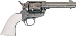 CIMARRON FRONTIER 45LC PW FS - 4.75" ENGRAVED NICKEL/IVORY