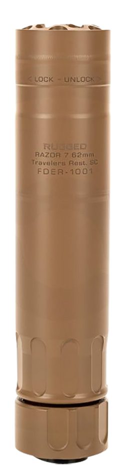Rugged Suppressors RZRFDE762 Razor762  30 Cal (7.62mm), Rate Up To 300 RUM, 6.40" L FDE Cerakote Stainless Steel, 5/8"-24 tpi R3 Flash Hider Included