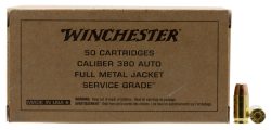 Winchester Ammo SG380W Service Grade  380ACP 95gr Full Metal Jacket Flat Nose 50 Per Box/10 Case