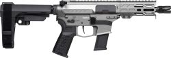 CMMG 45A150FTNG Banshee FE MkG 45 ACP 13+1 5" Black Nitride Threaded Barrel, M-LOK Handguard, Titanium Cerakote Aluminum Receiver w/Picatinny Rail, Black Polymer CMMG RipBrace, CMMG Zeroed Grip