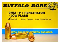 Buffalo Bore Ammunition 24F20 Penetrator Strictly Business 9mmLuger +P+ 124gr Full Metal Jacket Flat Nose 20 Per Box/12 Case