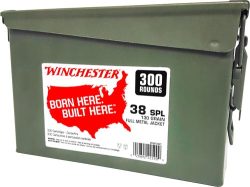 WINCHESTER 38 SPECIAL 130GR - FMJ-RN CASE OF (2) 300RD CANS