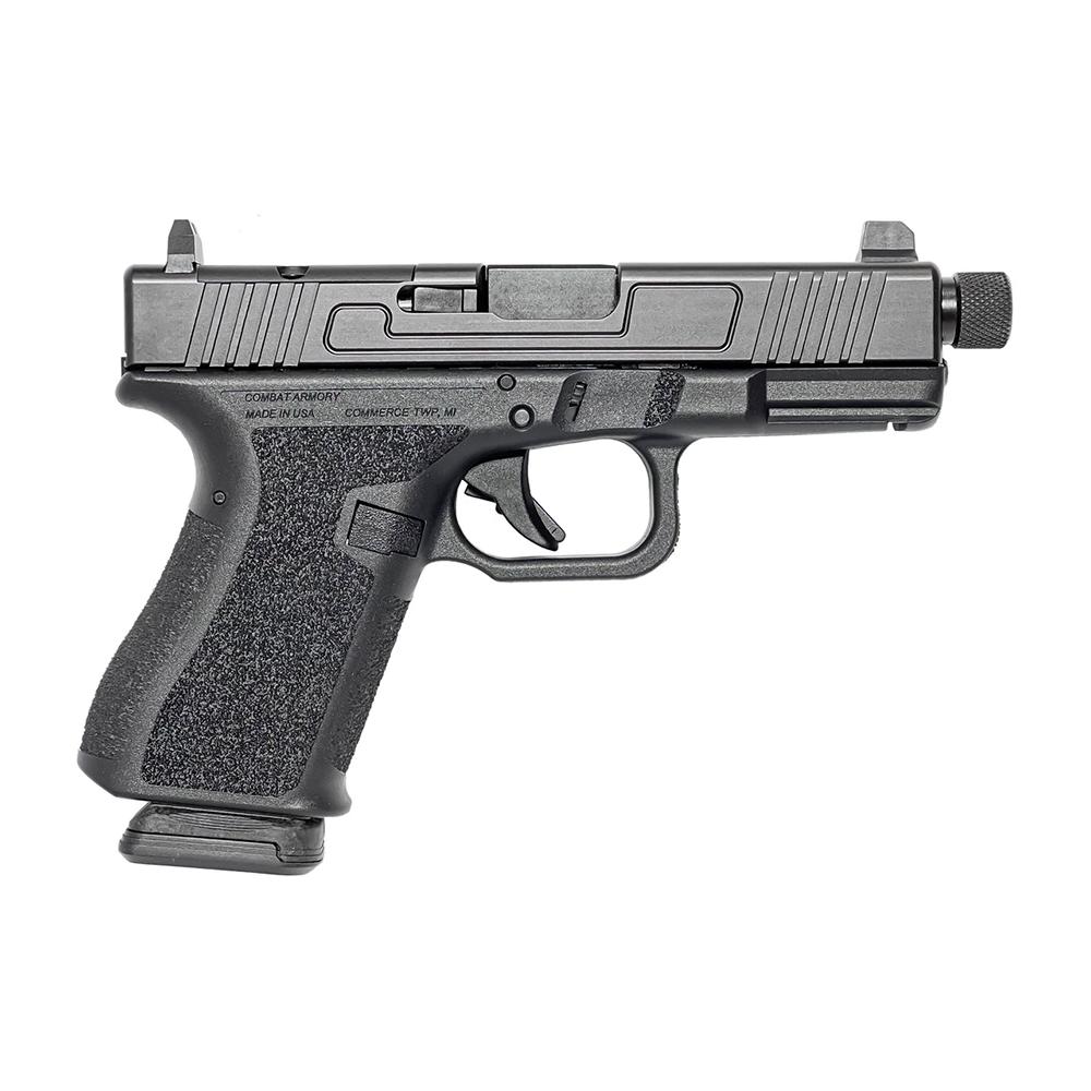 Combat Armory CA19 OR Handgun 9mm Luger 15rd Magazine 4.49″ Threaded Barrel Black with Suppressor Height Sights